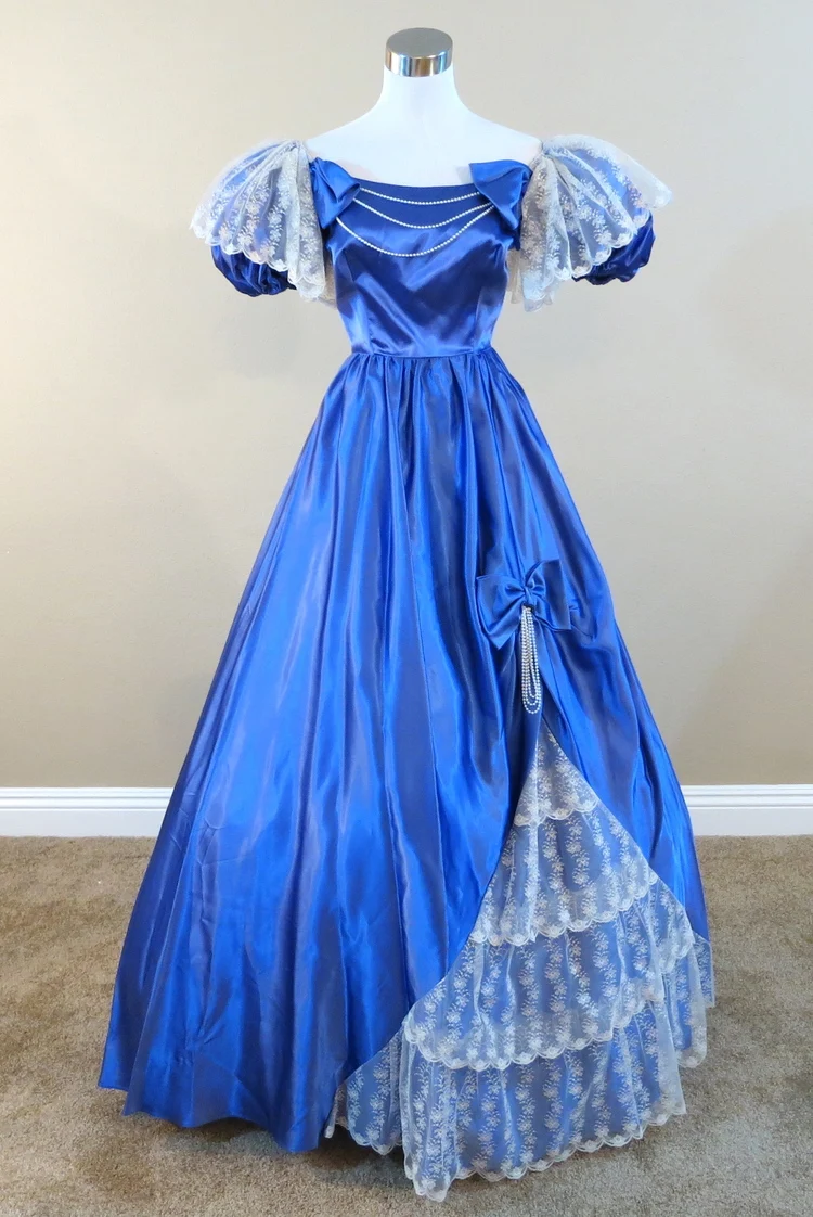 Синий Атлас и жемчуг Civil war костюм в стиле «Ренессанс» платье атласное платье