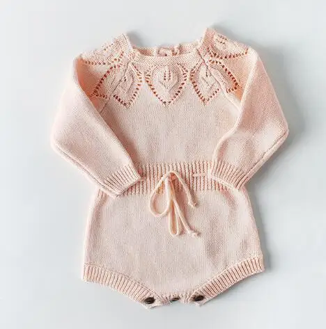Baby Girls Clothes Rompers 1-3Yrs Baby Knitted Romper Set Infant Newborn Baby Girl Jumpsuit Cotton Baby Jumpsuit For Girls - Цвет: Pink
