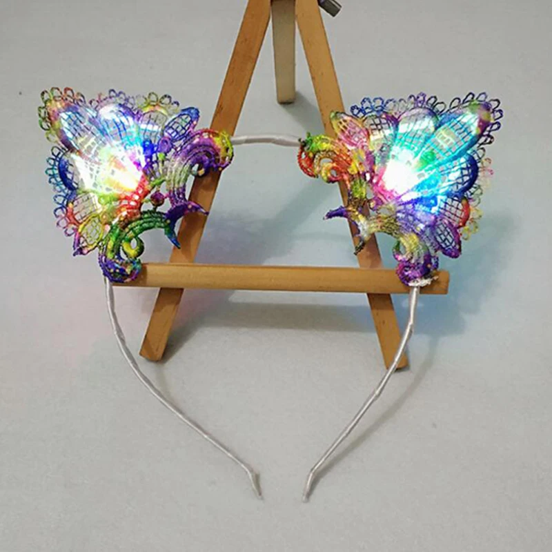 LED Headband Luminous Lace Cat Ears Hair Light  LED Light Up Toys Gift for New Year Headwear Christmas Glow Party Supplies  (4)