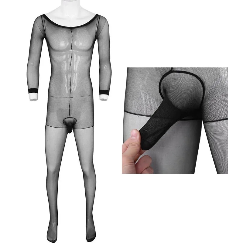 

Male Erotic Long Sleeve Sheer Bodystocking Body Stockings with Cock Sheath Mens Sexy Lingerie Fetish Bodysuit Playsuit
