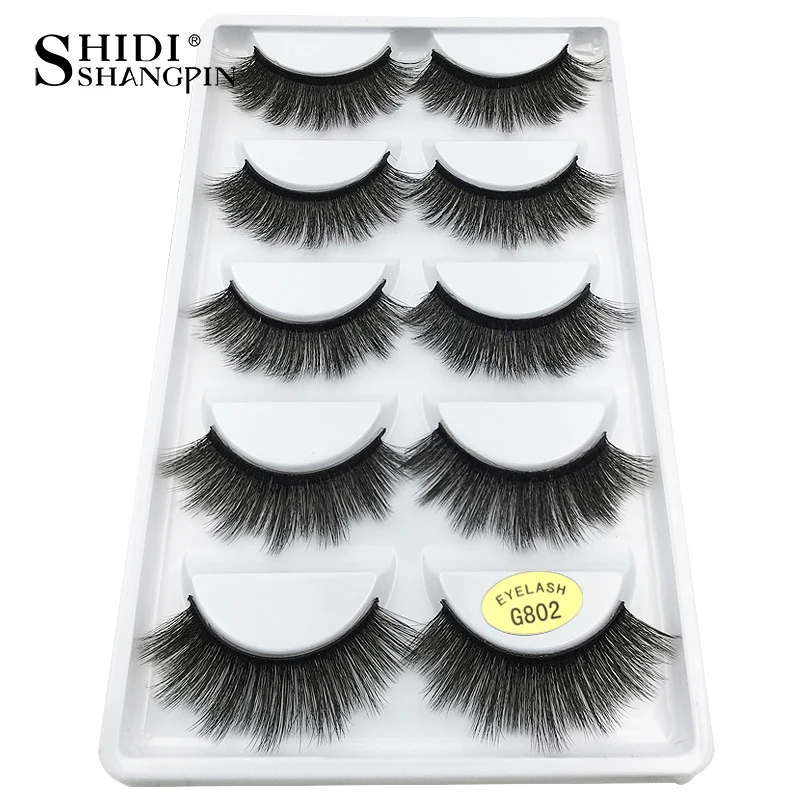 

SHIDISHANGPING hand made eyelashes 3d mink makeup full strip lashes 1 box mink lashes natural long 5 pairs eyelashes G802