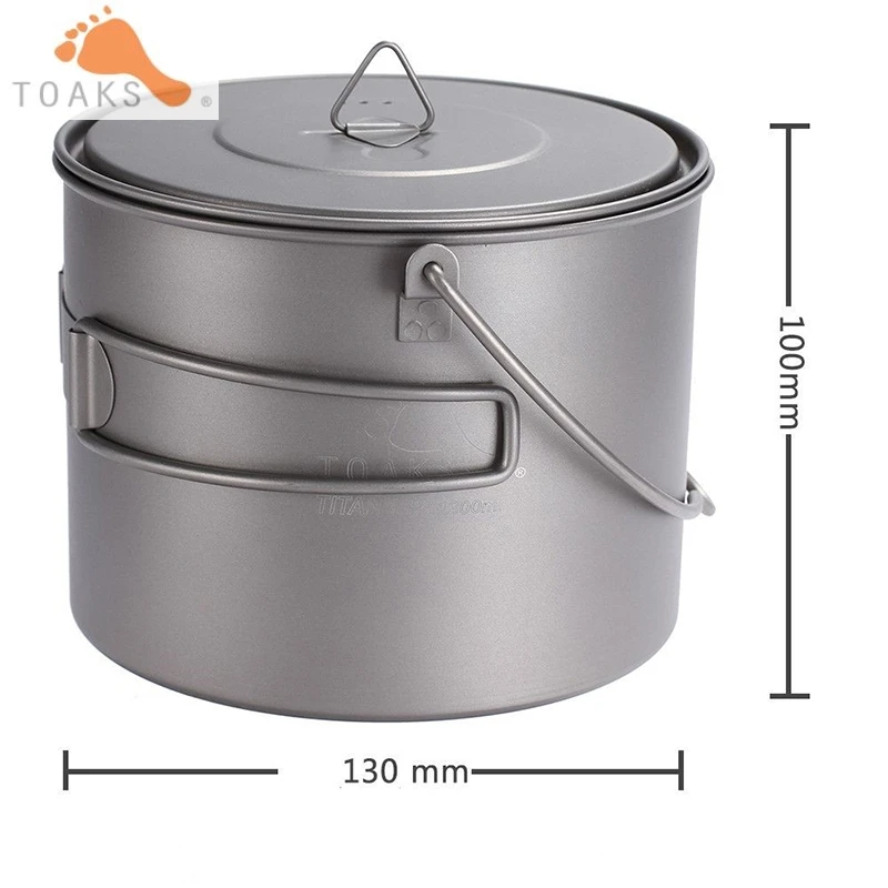 TOAKS de titanio olla 1300 ml Camping ollas de cocina Picnic colgar olla ultraligero de titanio puro olla con asas plegables POT-1300-BH