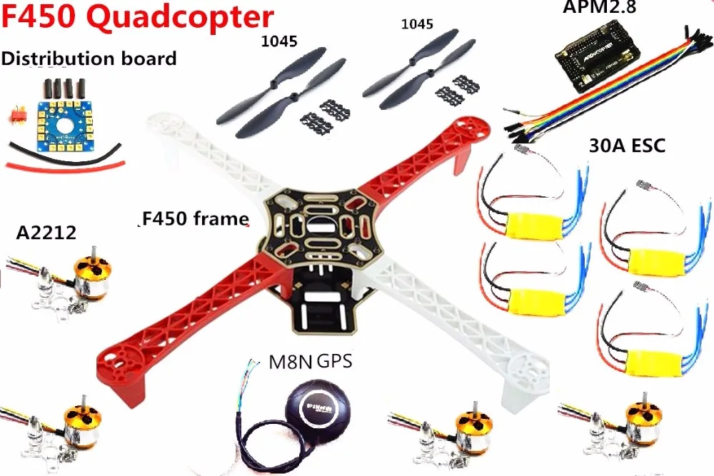 F450 стойка квадрокоптера комплект рамка+ APM2.8 плате контроллера+ M8N gps+ 2212 1000KV+ 30A ESC 1045 Пропеллер для s500