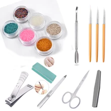 Pandahall ногтей Micro Икра бусы Нержавеющая сталь ногтей кутикулы Pusher форма маникюр Дизайн ногтей набор инструментов