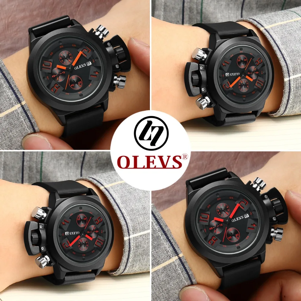 OLEVS черный часы для мужчин лучший бренд класса люкс наручные мужской силиконовой