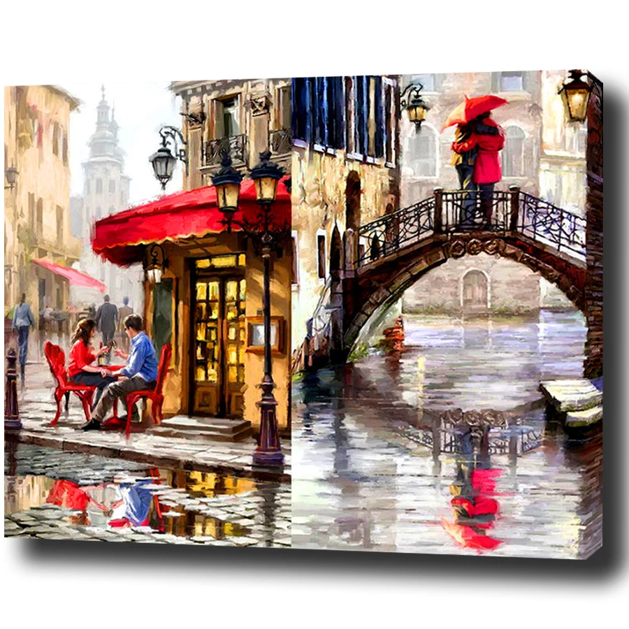 

Hand Painted Canvas Oil Painting By Numbers Romantic Couple Love Wall Pictures Landscape Diy Coloring By Numbers Paint By Number