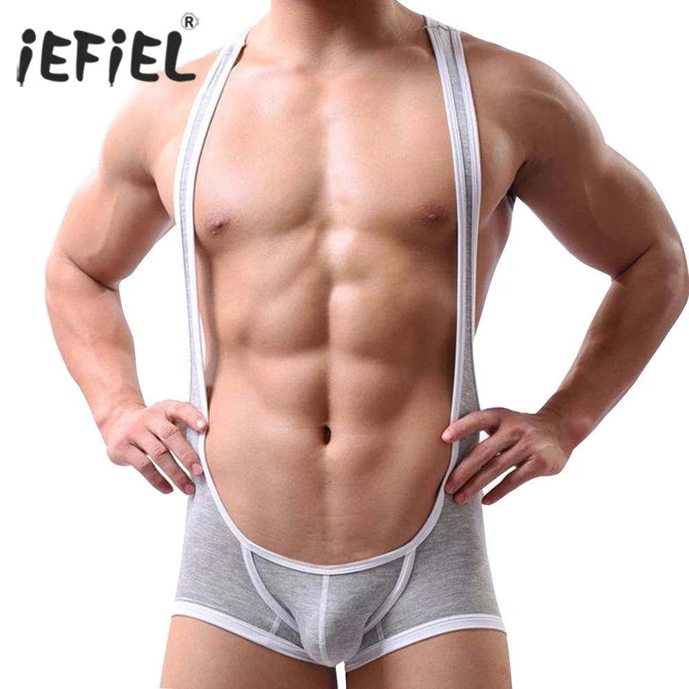 

iEFiEL Sexy Gay Lingerie Bodysuit for Mens Wrestling Suspenders Singlet Mankini Underwear Jockstraps Gay T-back Body Suit