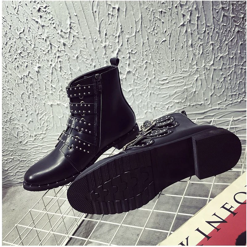 

SAILING LU Women Sexy Ankle Boots PU Leather Motorcycle Boots Zip Winter Shoes Metal Decoration Shoes Woman Size 35-43 XWX6908