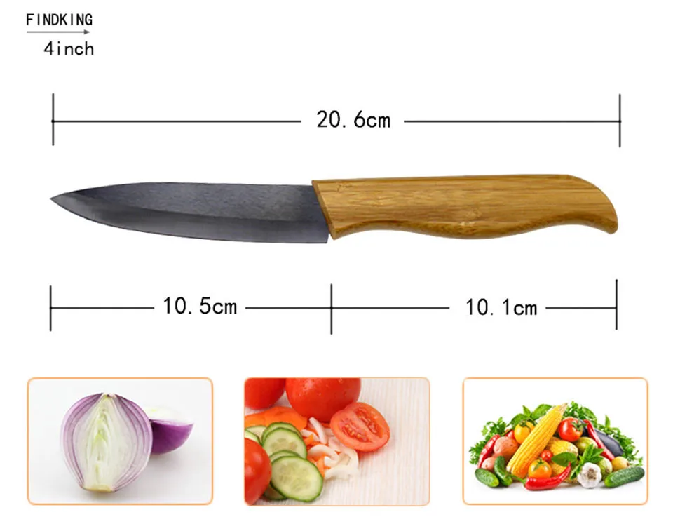 FINDKING брендовый высококачественный набор керамических ножей с бамбуковой ручкой и черным лезвием, кухонные ножи " 4" " 6" дюймов+ Чехлы