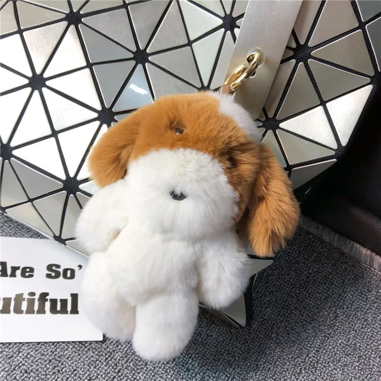 

Luxury Cute Real Rabbit Fur Pom Pom Dog Keychain Fur Pompon Key Ring Women Bag Handbag Charm Pendant Key Chains Gift Porte Clef