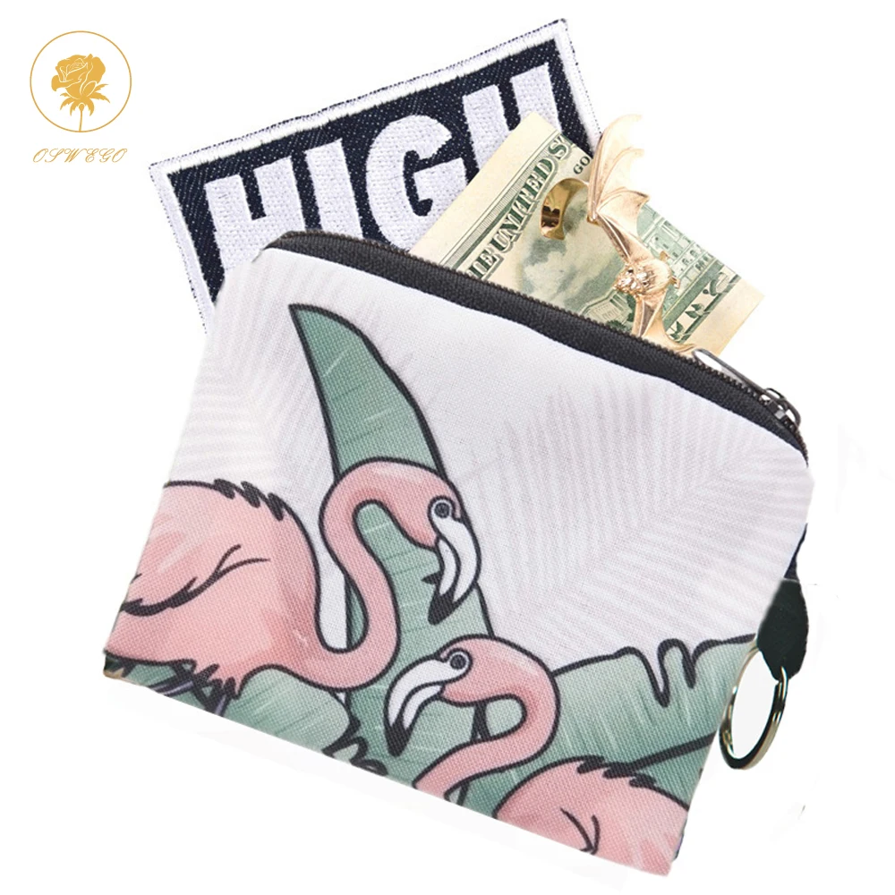 

OSWEGO Flamingo Coin Purse Mini Square Wallet Oxford Fashion Multicolor 3D Printing Women Small Zipper Coin Key Purses for Girls