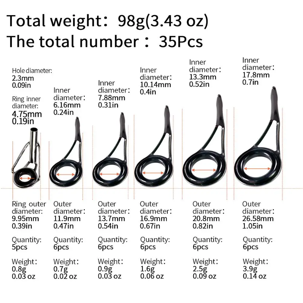 35 шт./кор. направляющая для удочки из нержавеющей стали наконечник удочки Топы спиннинг Ремонтный комплект рыболовные аксессуары