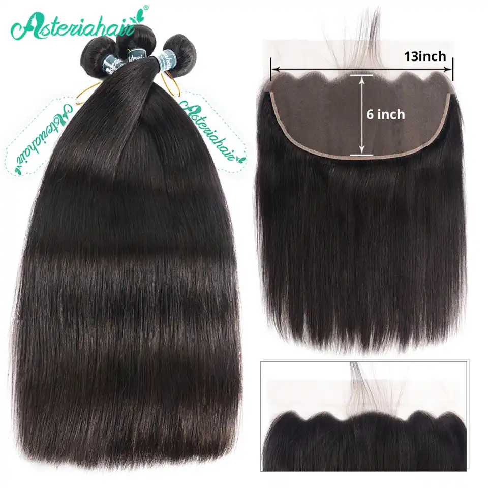 Asteria Hair Peruvian Straight Hair Bundles With 13x6 Lace Frontal