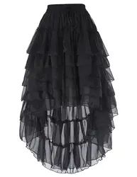 BP Для женщин Готический юбка дамы Amelia стимпанк эластичный пояс (с завязками) декор рюшами твердый высокий низкий шифон юбка миди