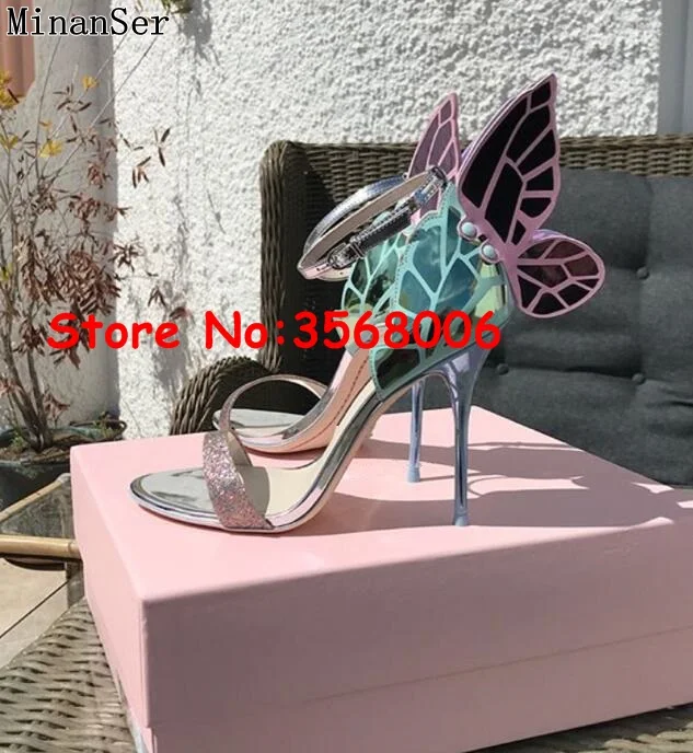 

Glitter Butterfly Ankle Wrap Open Toe Sandals Shoes Multi-color Classic Evening Party High Heels Shoes Gladiator Women Pumps