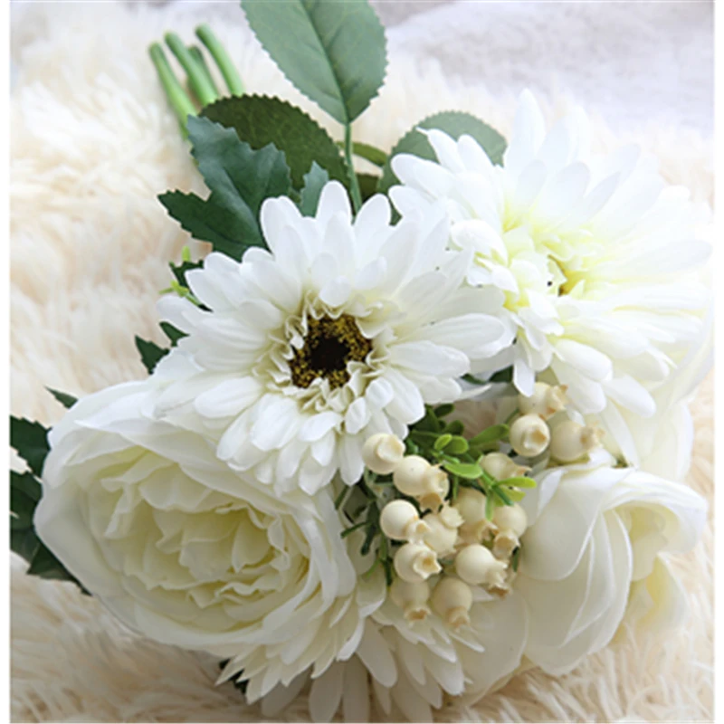 44 49 De Réductionle Bouquet Mixte Pivoine Et Gerber Fleur Artificielle Bouquet Fleurs Floral Mariage Fête Décoration In Fleurs Séchées Et