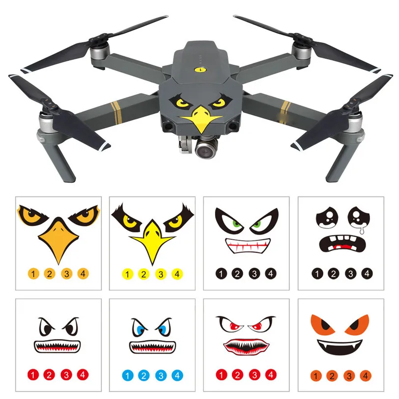 

8Pcs Art Eagle Smile Emoji Shark Sticker Decal Eyes Skin For DJI Mavic Pro Spark Adesivo Jul21 Professional Drop Shipping