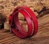 G557 Red Biker Rock Classic Double Wrap Leather Cowhide Buckle Bracelet Cuff New ► Photo 2/6