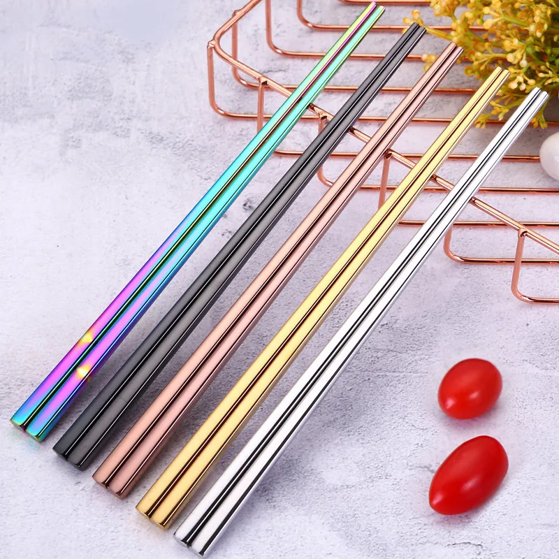 

Black Chopstick 1 Pair 23.5 Cm Square Chopsticks 18/10 Stainless Steel 5 Colors Korea Sushi Colorful Chopstick