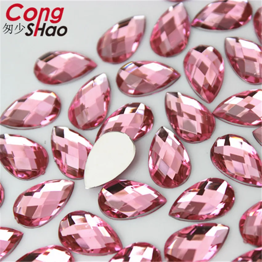Cong Shao 100pcs 8*13mm 다채로운 플랫 백 드롭 아크릴 라인 석 크리스탈과 돌 의상 Strass DIY 의류 공예 WC762
