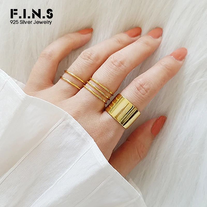 F.I.N.S женские украшения Обручальное золотистое кольцо 925 серебряные женские Большие широкие кольца для вечерние ювелирные изделия лучший подарок