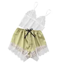 Женская летняя одежда для сна Сексуальная кружевная бейка, однотонный топ с v-образным вырезом, жилет, комплект нижнего белья, нижнее белье, пижама без рукавов с бретельками