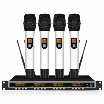 激安 4 チャンネルワイヤレスマイクシステム UHF カラオケシステムコードレス 4 ハンドヘルドマイクステージ教会使用パーティー
