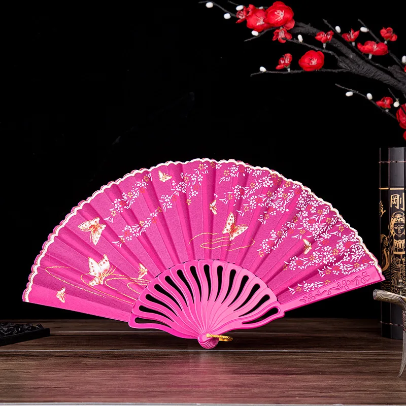 Шелковая ткань дамы складной ручной вентилятор Изысканный пластиковый цветочный танцевальный веер китайский стиль Танцевальная вечеринка свадебные подарки украшение дома - Цвет: 6