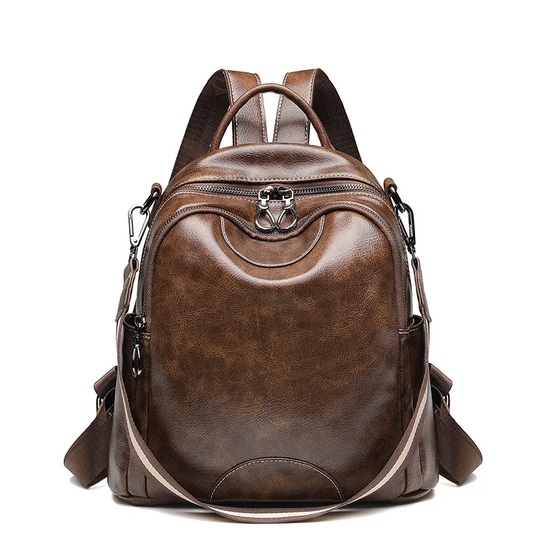 Atinfor бренд Противоугонная Ретро масло воск кожа женские маленькие рюкзаки кошелек Повседневная сумка для дам - Цвет: dark coffee