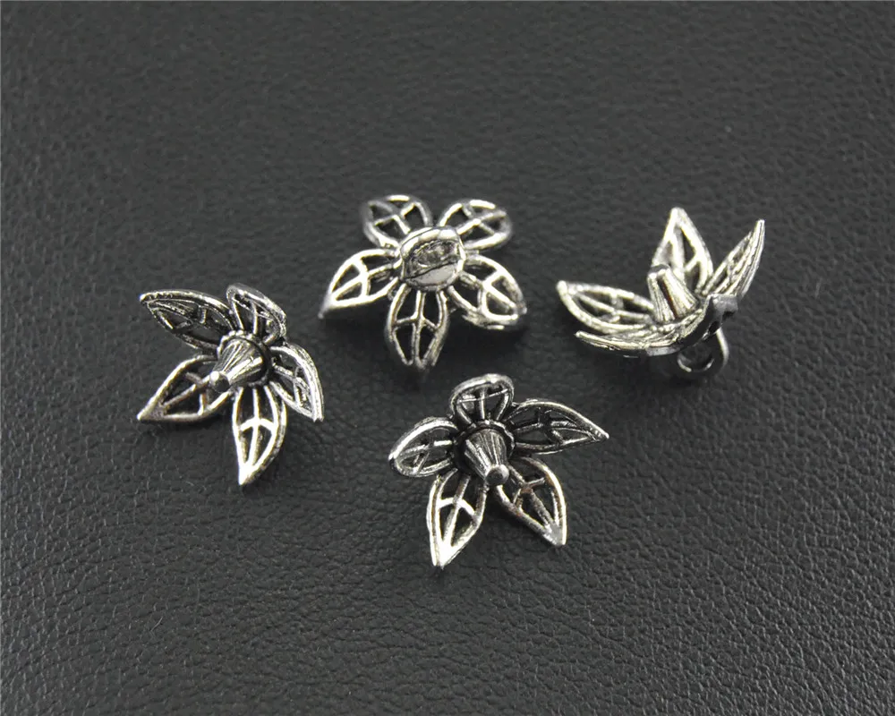 30pcs Antique Sliver Filigree flower Beads Caps End Caps For Jewelry Accessories Crafts 6x11mm A1482