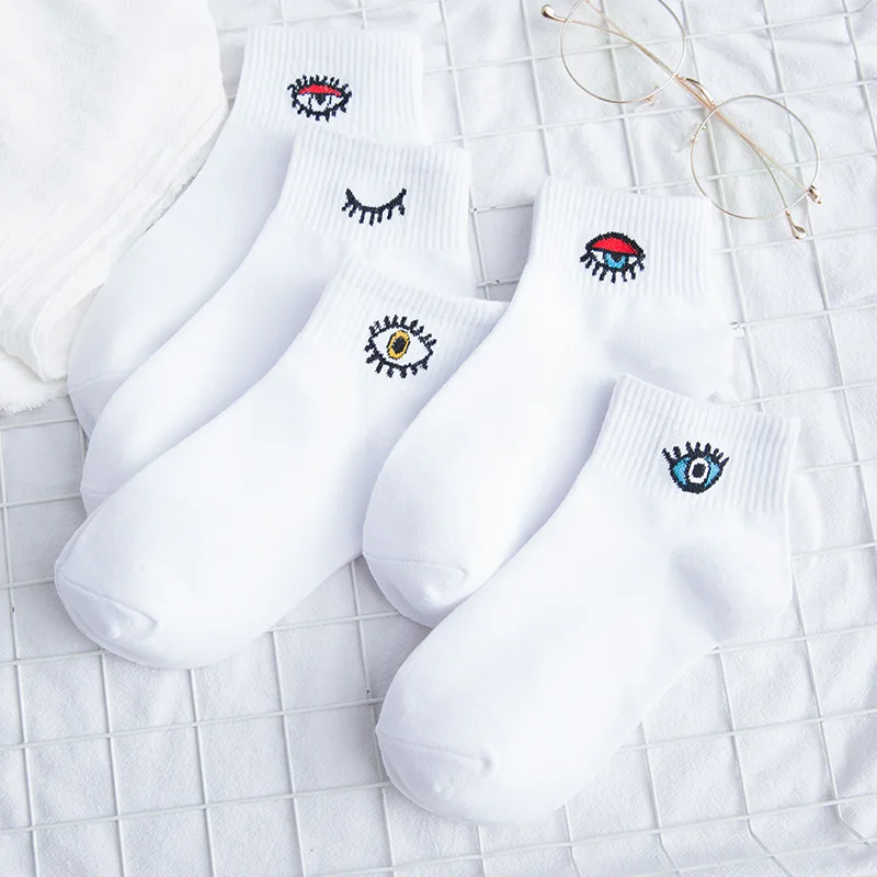 Хлопковые женские повседневные Летние Осенние милые носки ярких цветов с рисунком глаз, женские носки 35-40