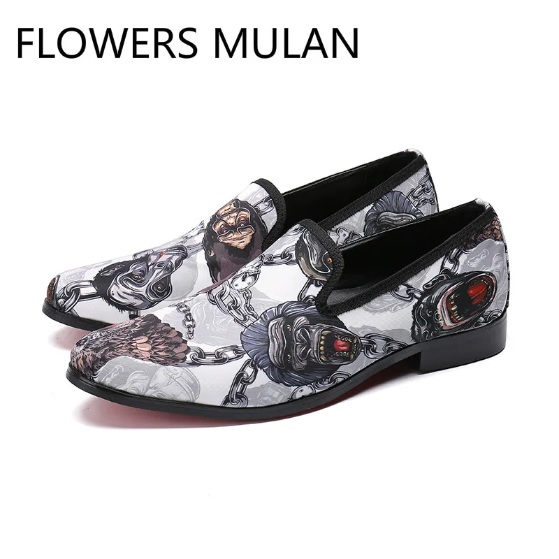 

New Arrival Cool Printing Open Mouth Orangutan Real Leather Loafers Men Round Toe Slip On Chunky Heel Male Driver Cozy Shoes