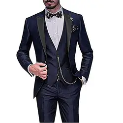 Мужские темно Slim Fit 3 шт. Свадебный костюм пик лацкан друг жениха Формальные вечерний смокинг однобортный Пром повседневное 2019 блейзер