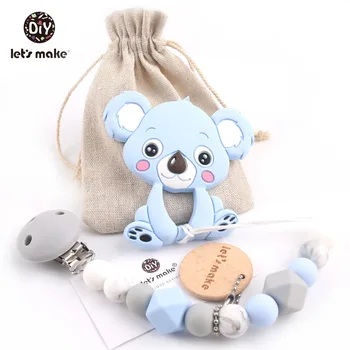 

Let's make Pacifier Clip Silicone Chewing Beads BPA Free Koala Baby Shower Gift With Bag Teething Gift For Baby Dummy Clip Chain