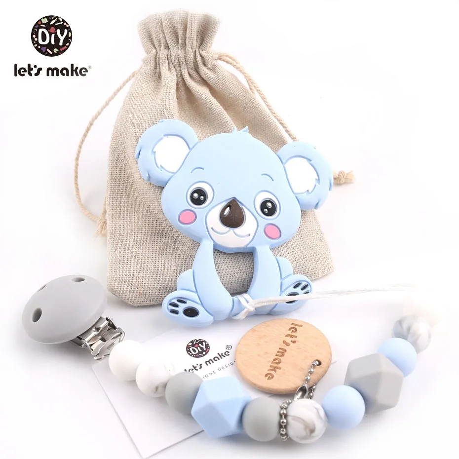Let's make Pacifier Clip Silicone Chewing Beads BPA Free Koala Baby Shower Gift With Bag Teething Gift For Baby Dummy Clip Chain