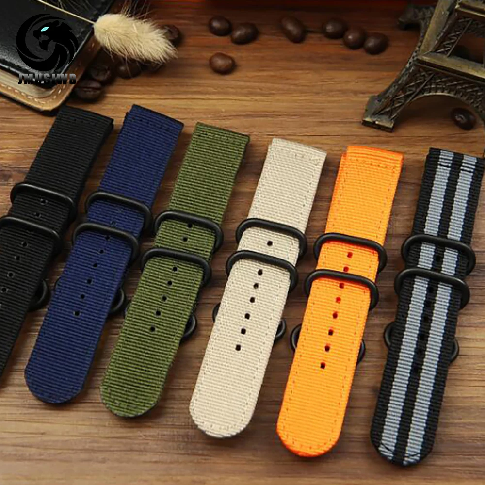

JMUSIWB 6 Colors NATO Watchband Nylon Strap Black Ring Buckle 18mm 20mm 22mm 24mm Striped Replacement Band Watch Accessories