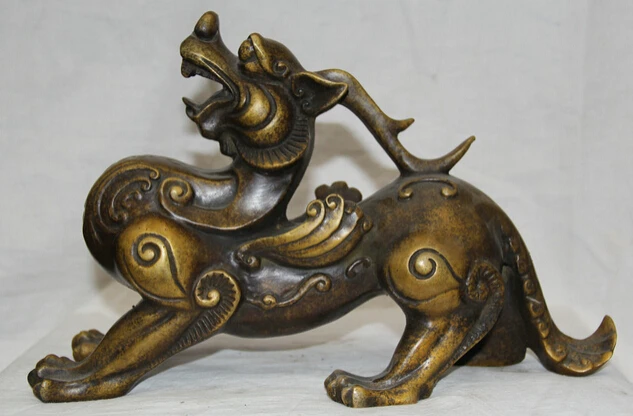 

JP S0524 12" Chinese Fengshui Copper Fly Pi Xiu Beast Unicorn Animal Statue Sculpture