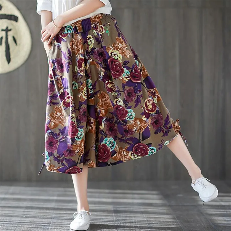 Summer Women Cropped Harem Pants Cotton Linen Wide Leg Pants Female Beach Casual Boho Print Multi-color Capri Pants Summer Women Cropped Harem Pants Cotton Linen Wide Leg Pants Female Beach Casual Boho Print Multi-color Capri Pants
