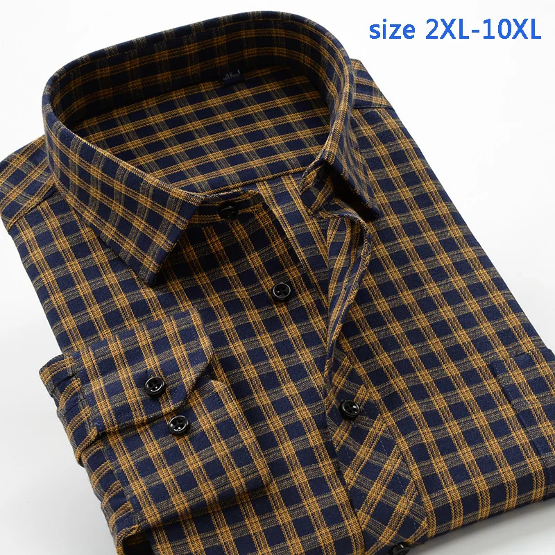 Neue Ankunft Plaid Mode Frühjahr Herbst Hihg Qulatiy Druck Herren-super Große 10xl Lange-hülse Hemd Plus Größe Xxl-7xl8xl9xl10xl Seien Sie In Geldangelegenheiten Schlau Hemden