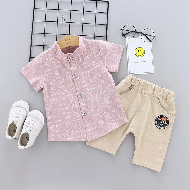 

Boy Clothing Sets Kids Clothes Suits Short Sleeve Mandarin Collar Shirt+Shorts 2pcs C Children Set 100% Cotton Girl Suits Suits