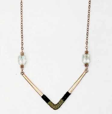 Женское Ожерелье из золотого сплава с подвеской в виде треугольника, винтажная металлическая Длинная цепочка с подвеской из зеленого камня, ожерелье-ошейник, ювелирное изделие - Окраска металла: Antique Gold