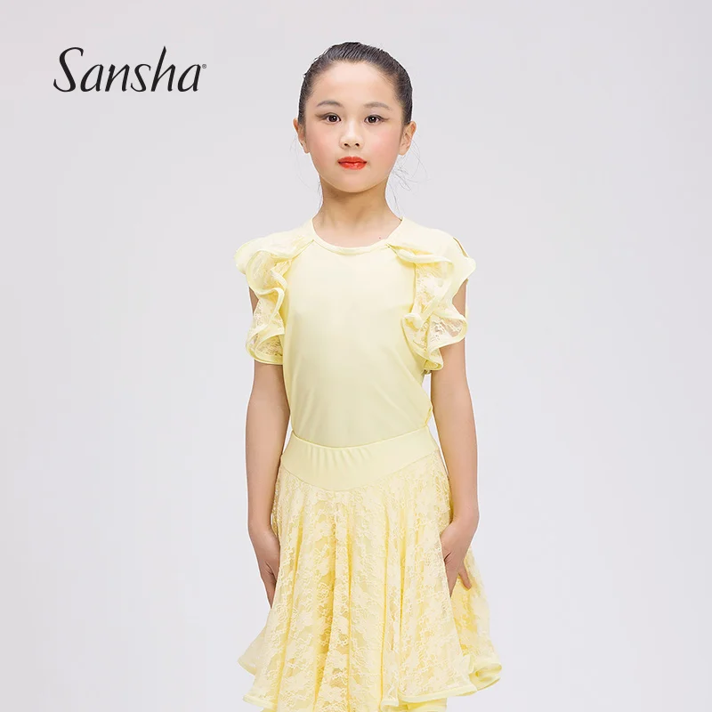 

Sansha 2017 Kids Girls Latin Dance Top Butterfly Sleeve Comfortable Round Neck Shirt Dancewear 70AG0053