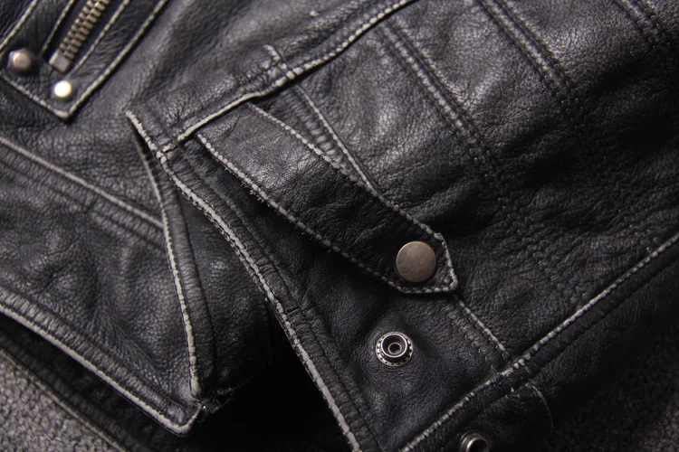 Винтажный черный мужской мотоциклетный кожаный жилет размера плюс 4XL из натуральной толстой воловьей кожи облегающий Байкерский кожаный жилет
