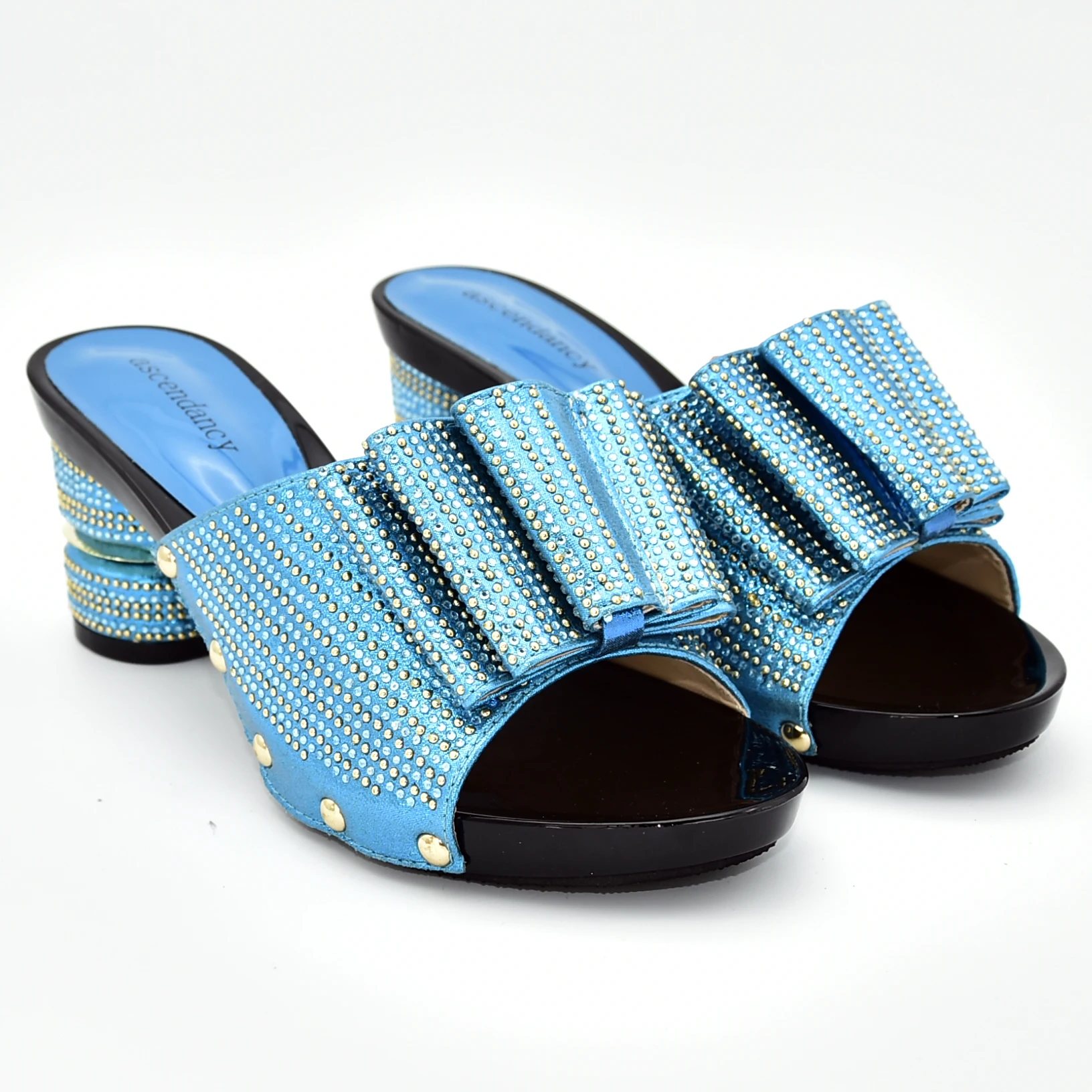 

Free shipping turquoise blue party wedding shoes with many rhinestones heel 3 inches with size 38 to 42 shoes lady 2019 SS017-3