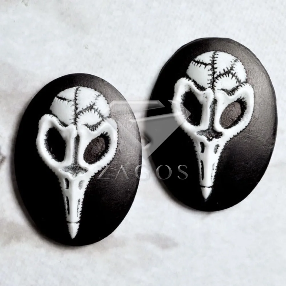 

2Pcs Resin Vintage Style Oval Black and White Skull Flat Back Cameo Cabochon 37x27x9mm For Jewelry Accessories Wholesale RB0623