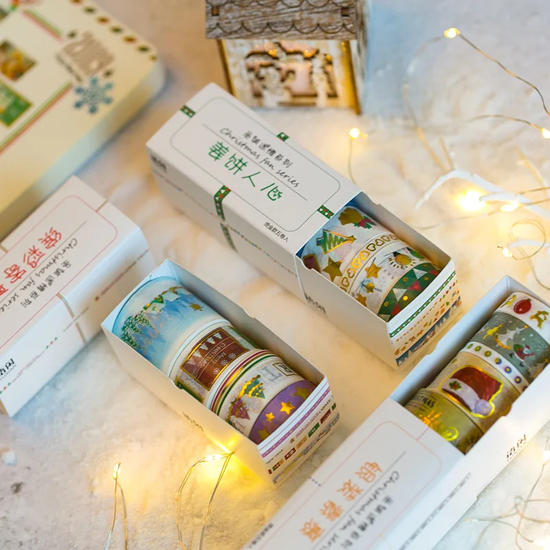 

5Pcs/Set Christmas Bronzing Series Washi Tape Xmas Tree Snowman Adhesive Tape DIY Scrapbooking Sticker Masking Tape