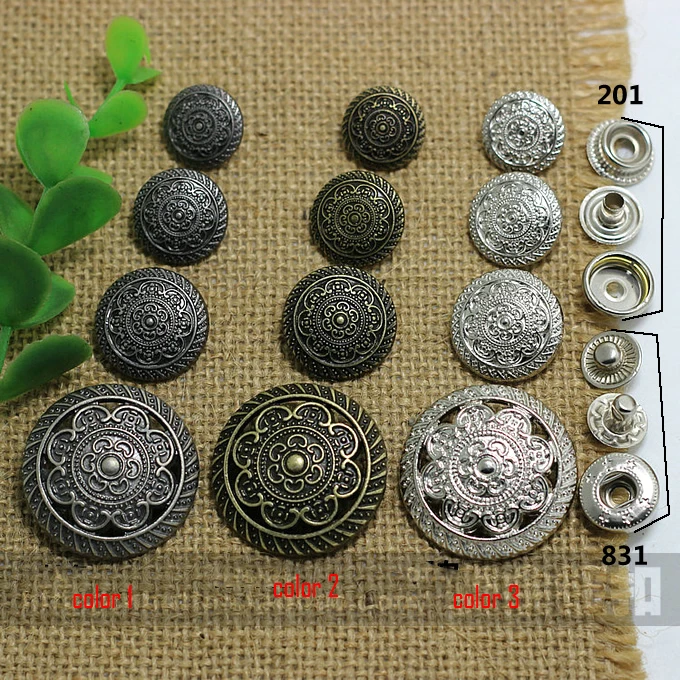 

50sets/lot vintage pattern round leather craft metal snap button