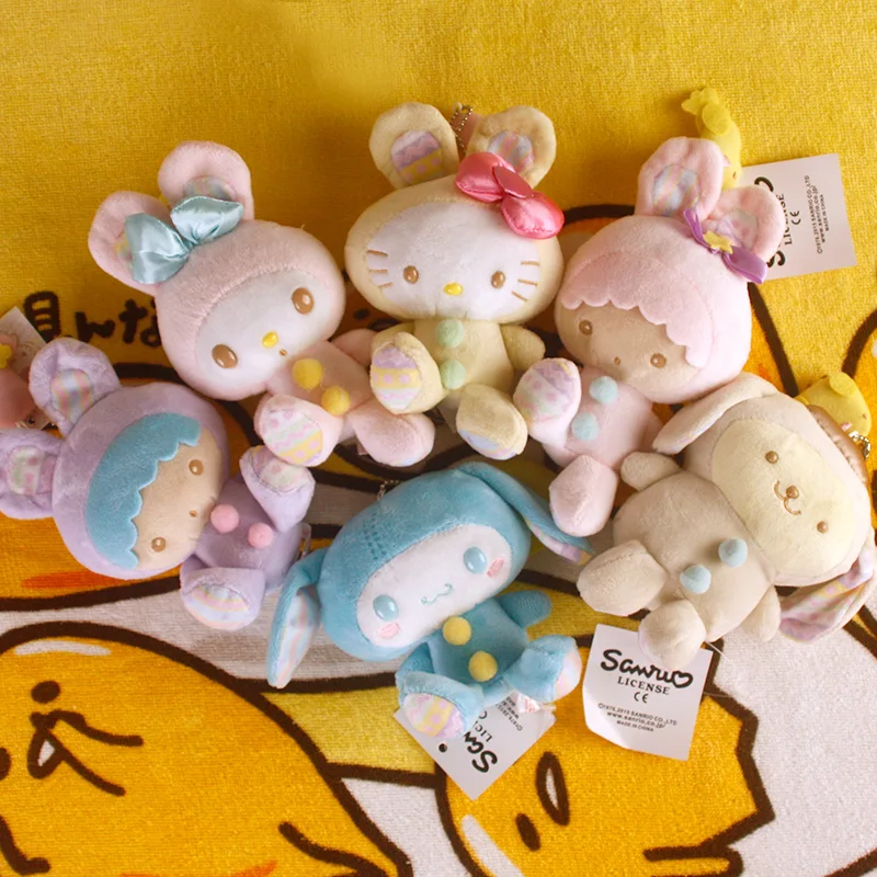 Hot Tsum Sanrio Melody Rabbit Pudding DogHello Kitty Easter series Plush doll Keychain Toys for Kids