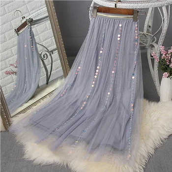 

Heavy Industry Sequined Mesh Pleated Skirt Women's 2019 Spring High Waist Super Fire Fairy Skirt