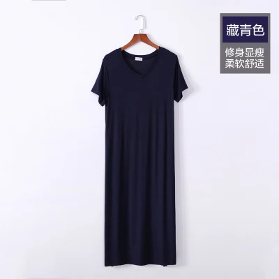 Летняя длинная футболка, женское платье, черная футболка с коротким рукавом, большой размер, тонкие длинные женские топы, футболки, женские футболки, платье, женское платье - Цвет: Dark blue